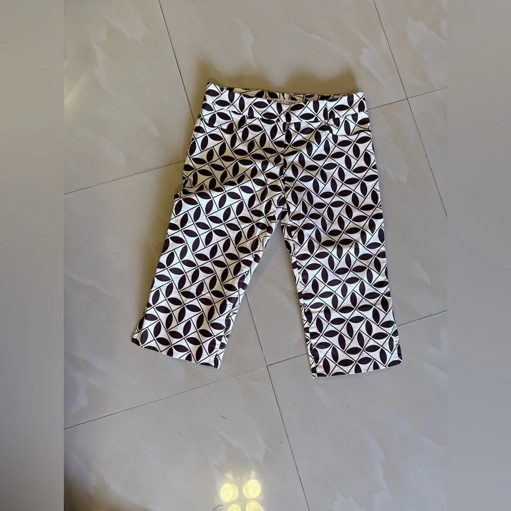 Trina Turk Cotton Capri Pants Check Print Black / White Geometric Pattern Size 2